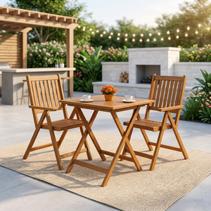 Modern Teak Wood Bistro Set Outdoor <b>Folding</b> <b>Table</b> Chairs Patio Furniture for Villa Hotel Cafe - Product Image 3