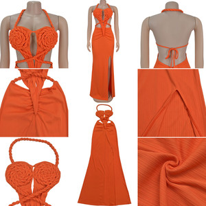 C7407 Robes d'été tendance pour femmes, décontractées, en maille, dos nu, fendues, moulantes, maxi, pour soirée et anniversaire - Product Image 6