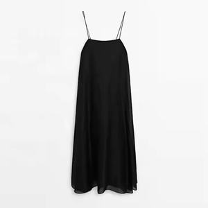 Robes longues d'été vintage décontractées élégantes de couleur unie noire, personnalisables, meilleure qualité, collection 2025 à succès - Product Image 3