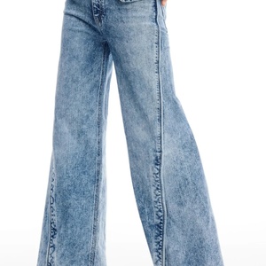 Pantalones Vaqueros Casuales de Cintura Alta para Mujer, Transpirables, de Pierna Ancha, con Botones y Logotipo - Product Image 3