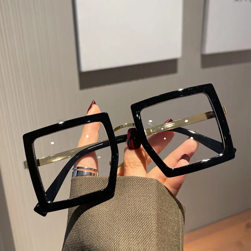 Groot Frame Vierkant Zwart Brillenglas Optisch Montuur Heldere Lens Heren Brillen Vintage Vrouwen Anti Blauw Licht Bril