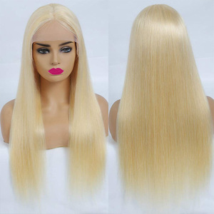 Perruque brésilienne 13x4 en cheveux humains, dentelle transparente, ligne de cheveux pré-épilée, densité 150%, longue et droite, blonde - Product Image 1
