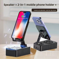 Haut-parleur et subwoofer 2-en-1, mini amplificateur de bureau pliable avec support pour téléphone portable