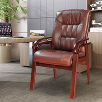 Fauteuil de salon moderne en bois massif et cuir véritable, chaise de réception en acajou, mobilier de maison
