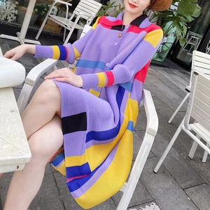Autunno nuovo Miyak plissettato abiti da donna alla moda tinta unita monopetto ampio abito a manica 3/4 da donna di grandi dimensioni - Product Image 2