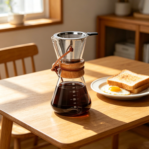 Cafetera de Vidrio Borosilicato de 600 ml con Filtro de Acero Inoxidable y Collar de Madera para el Hogar y Cafeterías - Product Image 3