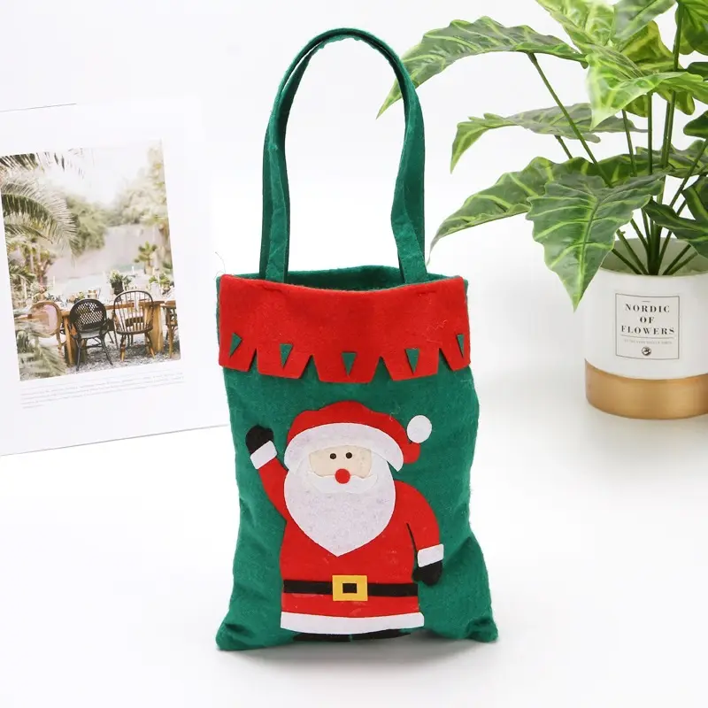 Personalized father Christmas and elk children Portable canvas Christmas Candy bag christmas shoping bag