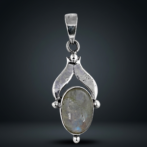 Vintage Silver Plated Wings Pendant with Natural <b>Rainbow</b> Moonstone Bezel Setting Solitaire Charm Unisex Fashion Jewelry Gift - Product Image 1