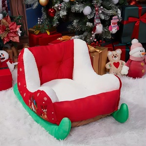 Lit pour animaux de compagnie en forme de traîneau de Noël, base antidérapante, peluche chaude, nid pour chien et chat, décoration de maison pour les fêtes, tapis de couchage pour chiot - Product Image 3