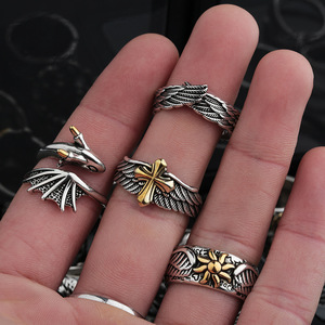 Anello da Uomo Vintage in <span class=keywords><strong>Acciaio</strong></span> Inossidabile Stile Europeo-Americano con Pietra Naturale, Croce Apribile Regolabile, Design Hip-Hop di Nicchia - Product Image 4