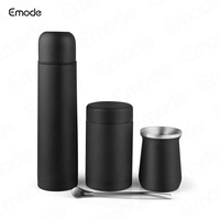 Emode Kit de 3 tasses et bouteilles sous vide Yerba Mate avec bocal de rangement, ensemble de filtres à thé avec Bombilla en acier inoxydable (paille),