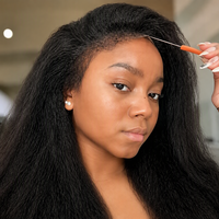 Perruques de cheveux humains lisses crépus avec baby hair bouclés afro, Lace Front HD transparente 13x4, ligne de cheveux naturelle, bords crépus, cheveux bouclés