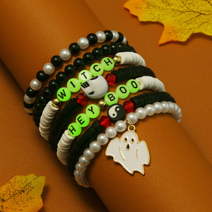 Hocus Pocus Beaded Bracelet Set Halloween Jewelry Women's Glow In Dark Letter Charm Bracelets Orange Purple Black Yellow - Product Image 4