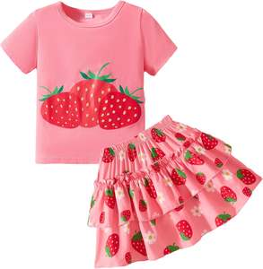 Conjunto de Falda para Niñas Pequeñas, Conjunto de 2 Piezas con Top de Manga Corta y Falda con Volantes, Ropa de Primavera/Verano para Niñas - Product Image 6