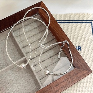 S925 Sterling Silver <b>Ball</b> Clavicle Chain Necklace <b>Bracelet</b> Set Minimalist Design Everyday Wear Fine Chains Jewelry - Product Image 2