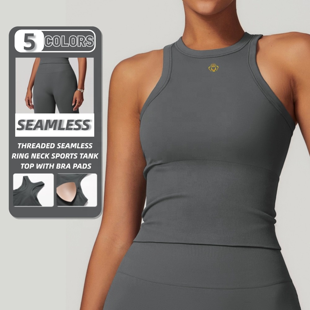 New Arrivals Sleeveless Women Vests Casual Loose Fall O Neck Sports Tank Top With Bra Pads Quality Ladies Yoga Clothing