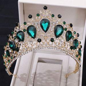 2022 Große Neue Grüne Brautkrone Prinzessinnen-Tiara Stirnband Kostüm-Party-Accessoires für Geburtstag Smaragd-Hochzeits-Tiara für Frauen - Product Image 3