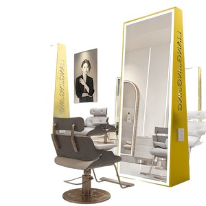 Miroir <span class=keywords><strong>de</strong></span> salon double face en acier inoxydable, style minimaliste moderne, pour salon <span class=keywords><strong>de</strong></span> coiffure, avec éclairage, origine Chine - Product Image 2