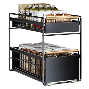 Étagère de <span class=keywords><strong>rangement</strong></span> de cuisine en métal Armoire de <span class=keywords><strong>rangement</strong></span> à épices de type tiroir avec panier multicouche multifonctionnel multicouche <span class=keywords><strong>sous</strong></span> l'évier - Product Image 1