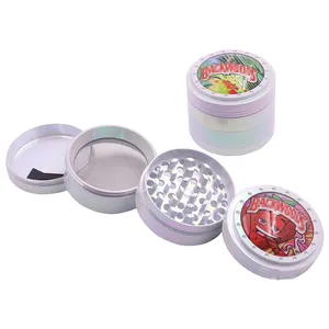 Wholesale Convex Crystal Cover With Color Printed Pattern Tobacco Grinder 50mm 4-Layer Dazzling White Gradient Herb Grinder