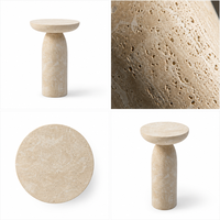 Table sur pied en travertin naturel artisanal, style minimaliste moderne, avec plateau en verre, pour chambre à coucher, salon et hôtel