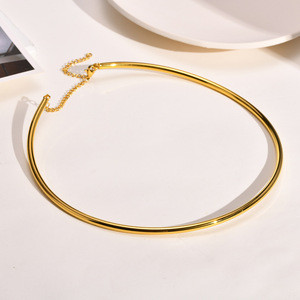 Bijouterie en gros Collier ras du cou en forme de <span class=keywords><strong>cercle</strong></span> fin Collier chic <span class=keywords><strong>extensible</strong></span> en acier inoxydable plaqué or pour femmes Fête - Product Image 2