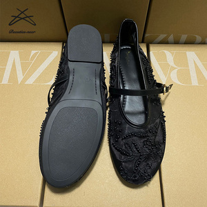 ZAR * женская обувь 2025 белая черная вышитая бисером Цветочная сетчатая женская обувь на плоской подошве с круглым носком - Product Image 5