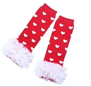 Soft Cotton Print赤Heart Pattern Ruffle Style Baby Girls Tutu Leg Warmers卸売Valentine日