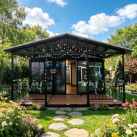 Villa modulaire préfabriquée de luxe FLKT avec mur panoramique en verre, maison conteneur extensible 20ft 40ft, résistante aux intempéries et au feu, avec chambre à coucher