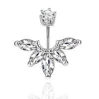 Cincin Pusar Eropa AS Desain Bunga Baja Tahan Karat Fashion Bertabur Zirkon Perhiasan Tindik Tubuh Wanita untuk Liburan