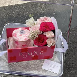 Vente en gros plateau personnalisé portable pour la fête des mères boîte à fleurs biodégradable cadeau pour bouquet de <span class=keywords><strong>fleuriste</strong></span> boîtes à gâteaux roses avec support - Product Image 2