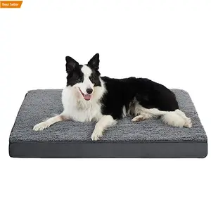 2024 Hot Selling Luxury Fleece Egg Crate Waterproof Memory Foam Orthopedic Removable Washable Cover Dog Bed Cushion Mat For Pet