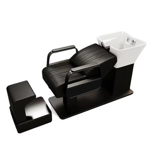 Lit de lavage de cheveux semi-inclinable haut de gamme équipé d'un lavabo en céramique, chaise de lavage de cheveux pour salons de coiffure et instituts de beauté - Product Image 2
