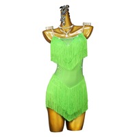 Robe de concours de danse latine pour femmes adultes, en spandex/nylon, avec strass et franges, tenue de performance