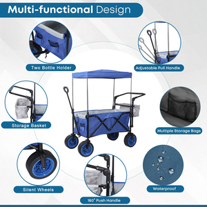 Factory Sale Portable Camping Trolley <strong>Beach</strong> Storage Folding Wagon <strong>Cart</strong> With Wheels and Awning - Product Image 4