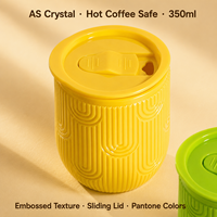 Mug de voyage réutilisable en plastique à double paroi de 350 ml, surface diamantée, compatible lave-vaisselle, écologique, pour le camping, avec couvercle pour boire directement