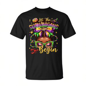 Camiseta Afro Messy Bun Let The Shenanigans Begin Mardi Gras - Product Image 2