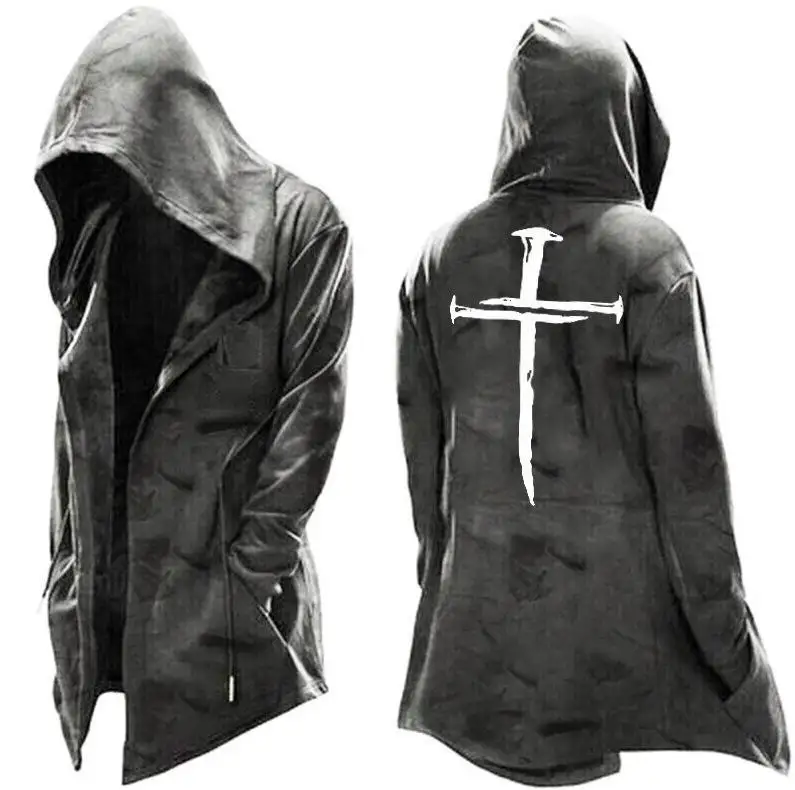 2022 Vestes pour hommes coat sweater Cape Simple Casual cloak Hooded Drawstring party printing street Halloween Men's Jacket