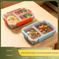 Boîte à lunch thermique sans BPA, compatible micro-ondes, compartiments hermétiques anti-odeurs, couvercle en acier inoxydable - 3 compartiments pour diviser les repas