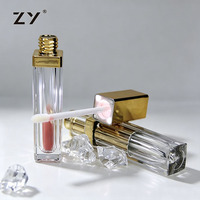 Tube de gloss vide de luxe personnalisé avec logo, 10 ml, carré, unique, transparent rose argenté