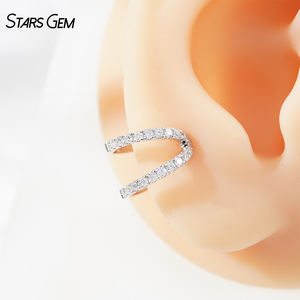 Starsgem 10K Solid Gold Lab Grown Diamond Wedding Ear Clip & <b>Cuff</b> <b>Earrings</b> 1.4mm 0.25ct Unisex Trendy - Product Image 2