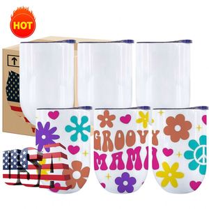 Gobelet à vin droit à double paroi de 12 oz, entièrement personnalisable par sublimation, finition brillante avec couvercle coulissant pour impression par sublimation - Product Image 3