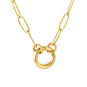 Collier en acier inoxydable plaqué or 18 carats avec chaîne trombone et fermoir rond à poussoir, vente en gros d'usine - Product Image 1