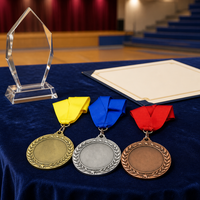 Juego de Medallas Personalizadas de Oro, Plata y Bronce con Área de Grabado en Blanco, Diseño de Corona de Laurel y Estrella, Medalla de Metal con Cinta, Venta al Por Mayor