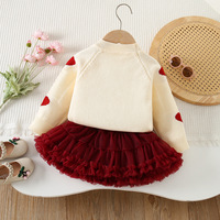 Ensemble pull en acrylique pour filles, nouveau style automne/hiver, motif cœur et petit nœud, pull à manches longues et jupe tutu en maille