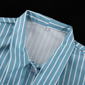 Chemise rayée à manches longues boutonnée pour <span class=keywords><strong>femme</strong></span>, bleue, avec ceinture à nouer au dos, taille cintrée, personnalisée, tendance 2026 - Product Image 6