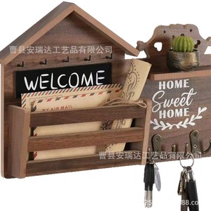 Wooden Wall Organizer <b>Shelf</b> With <b>Hooks</b> For Entryway Key Storage And Message Board Living Room Home Decor - Product Image 3