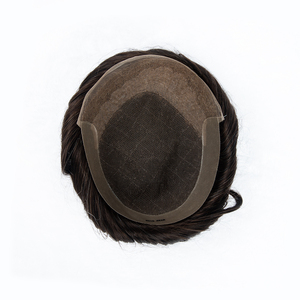 Prothèse capillaire pour hommes en cheveux 100% humains, ondulée, avec base en PU fine à boucles en V et dentelle française transparente - Product Image 2