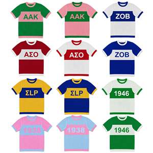 Suéter de <span class=keywords><strong>punto</strong></span> personalizado verde griego y rosa, estilo casual, cuello redondo, manga corta, para verano, para <span class=keywords><strong>mujer</strong></span>, de hermandad - Product Image 6