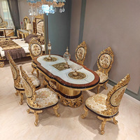 Ensemble table et chaises de salle à manger en bois massif de style français, sculpté, doré à la feuille, style européen, table de salle à manger de cuisine, luxe haut de gamme